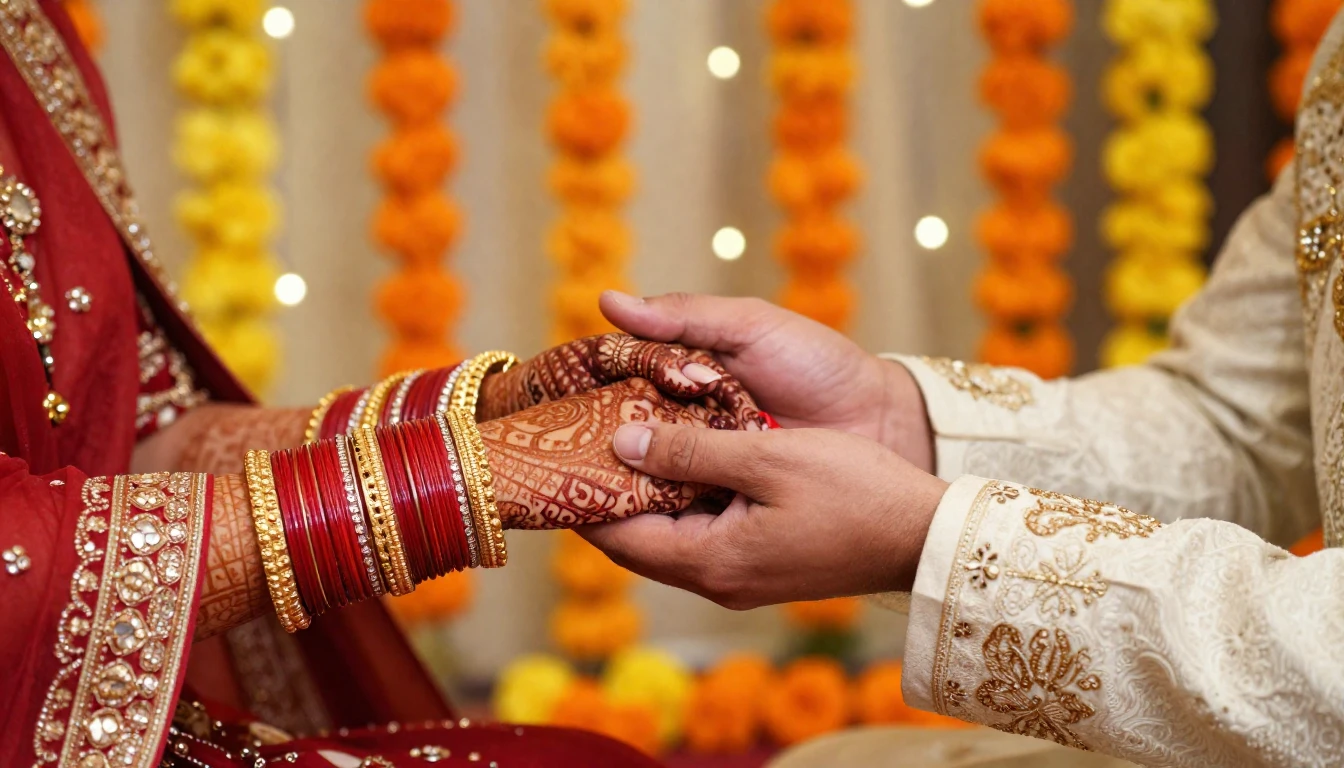 A close-up artistic composition symbolizing an Indian weddin...