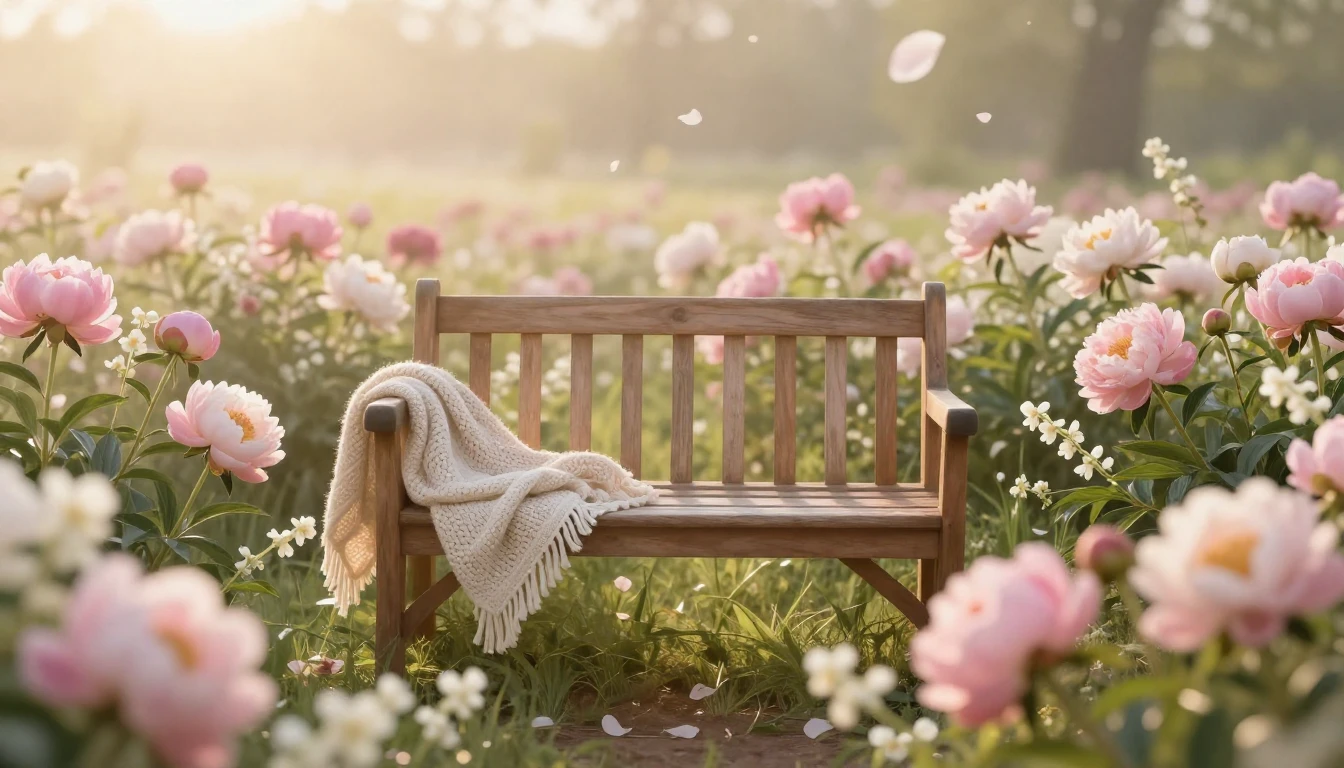 A serene and breathtaking scene featuring a sun-drenched mea...