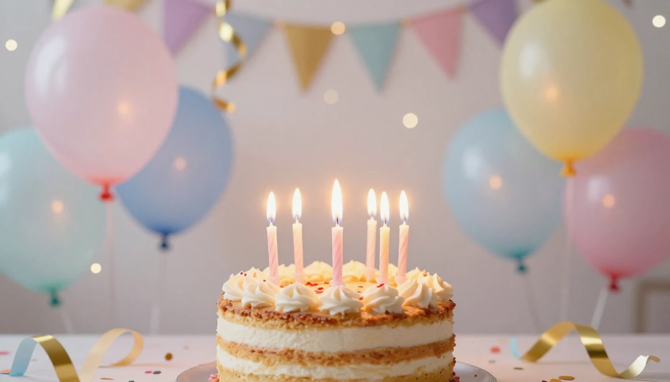 A vibrant and festive birthday scene featuring a delicious c...