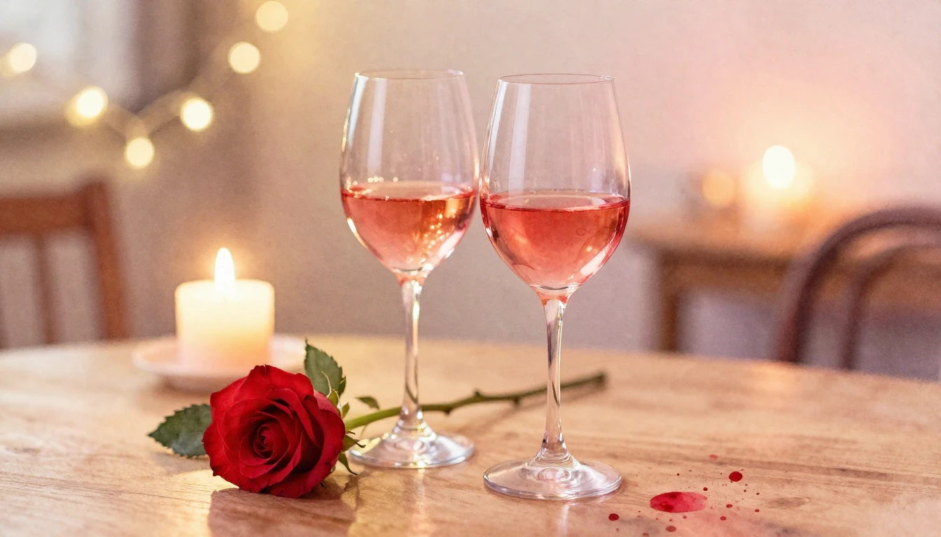 A soft watercolor painting of two elegant wine glasses sitti...