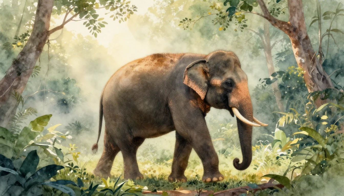 A breathtaking watercolor painting of a majestic Thai elepha...