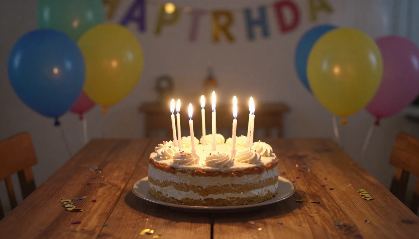 A joyful birthday celebration scene, a beautifully decorated...