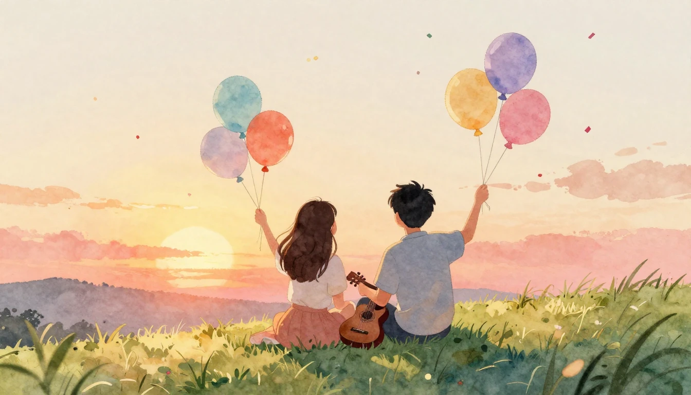A heartwarming watercolor illustration of two friends sittin...
