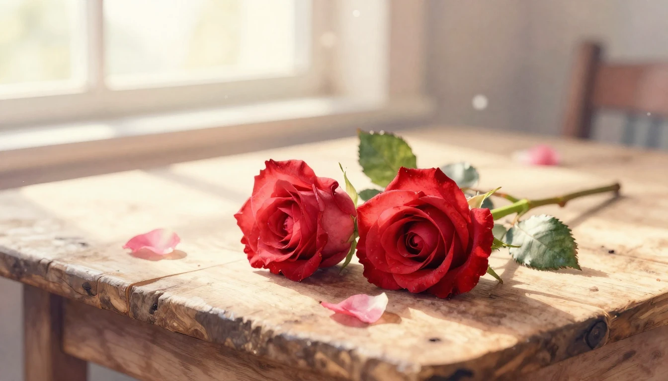 A beautiful watercolor painting of two delicate red roses in...