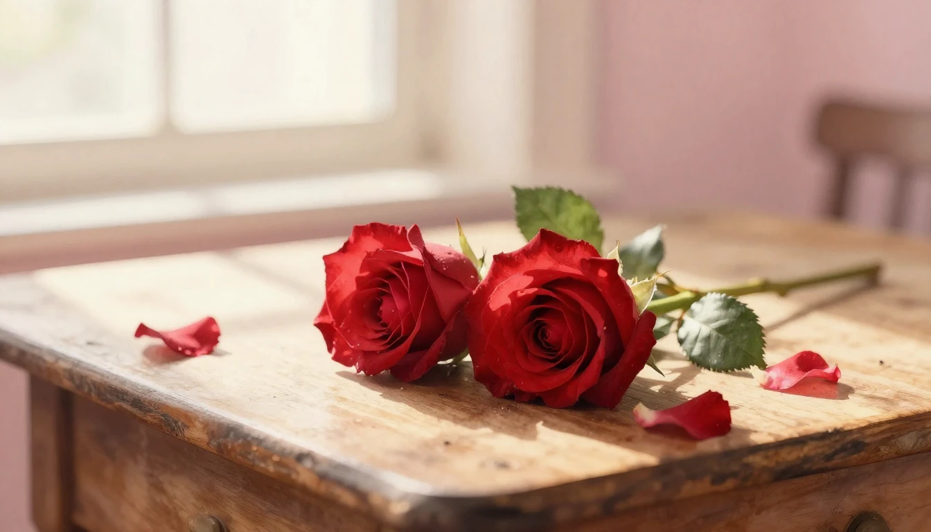 A beautiful watercolor painting of two intertwined red roses...