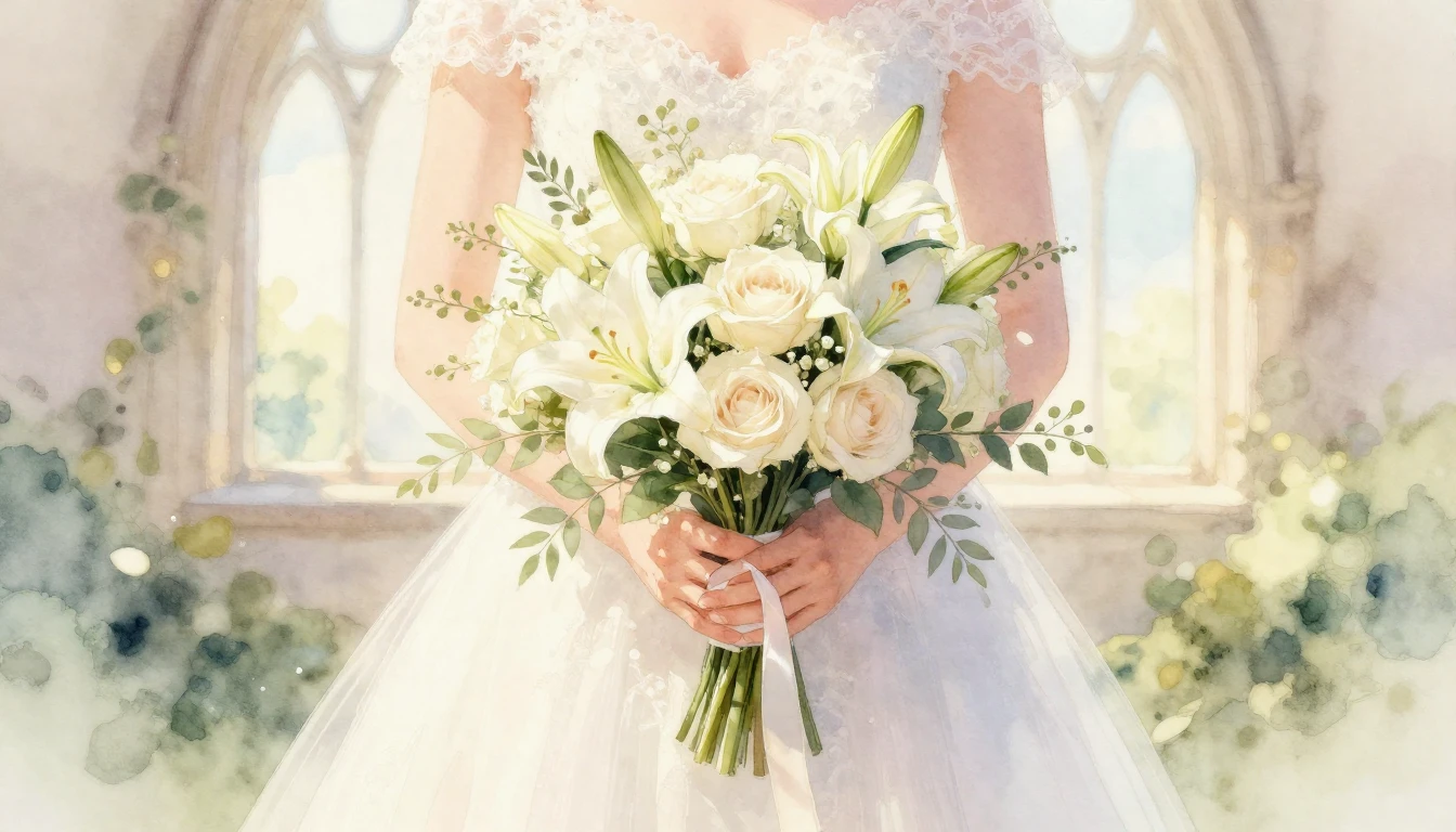 A soft and romantic watercolor painting representing a weddi...