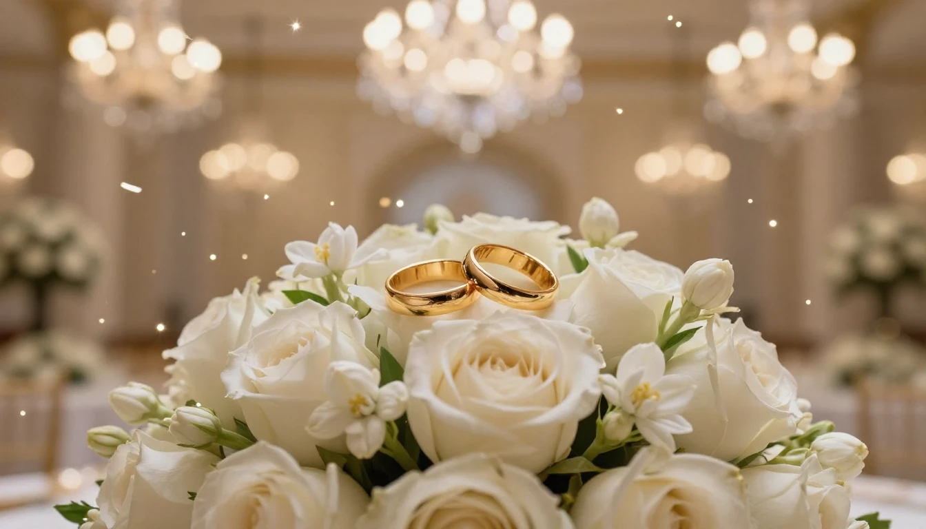 A cinematic close-up shot of a luxurious wedding celebration...