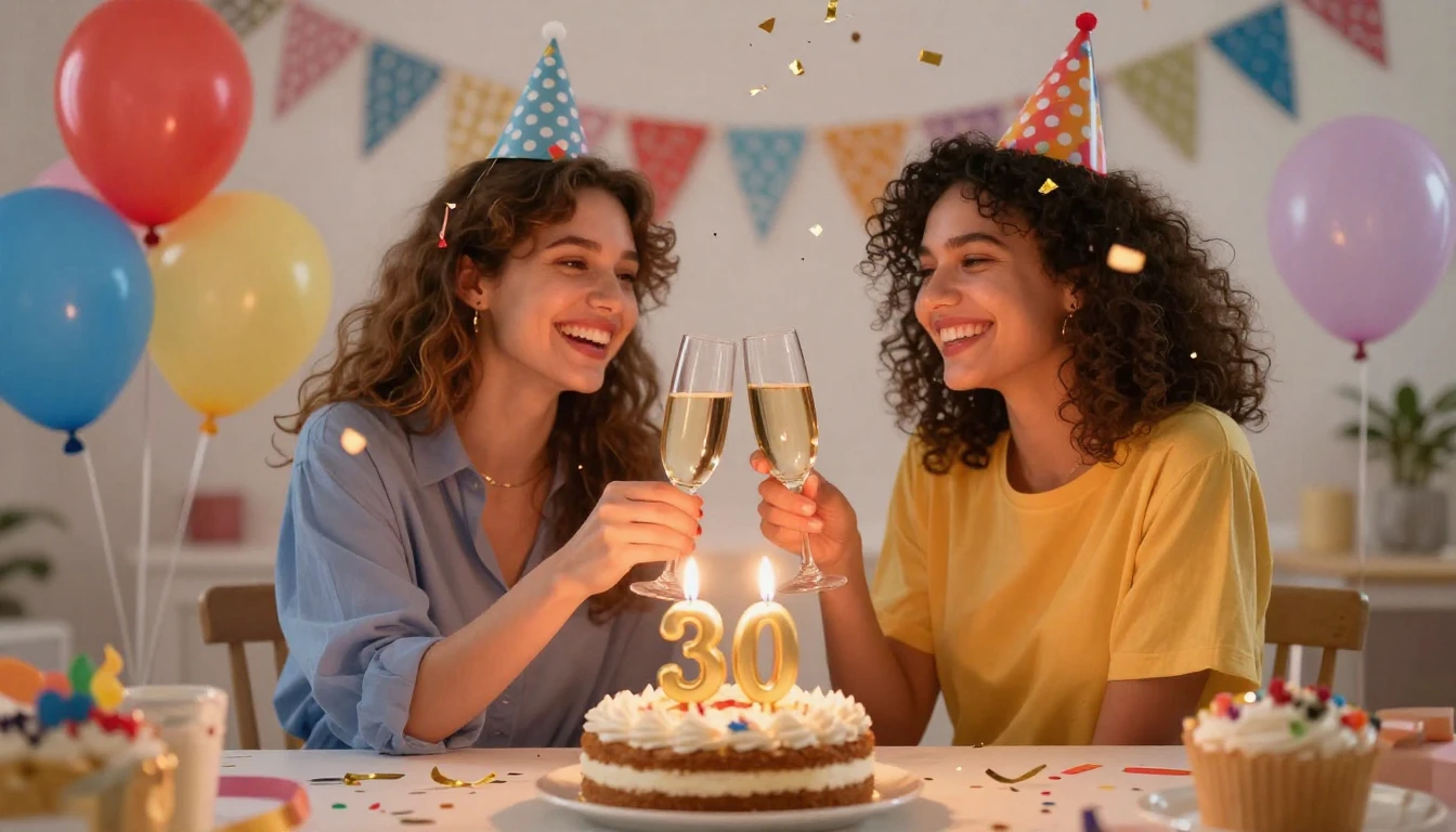A vibrant and cheerful birthday celebration scene, two best ...