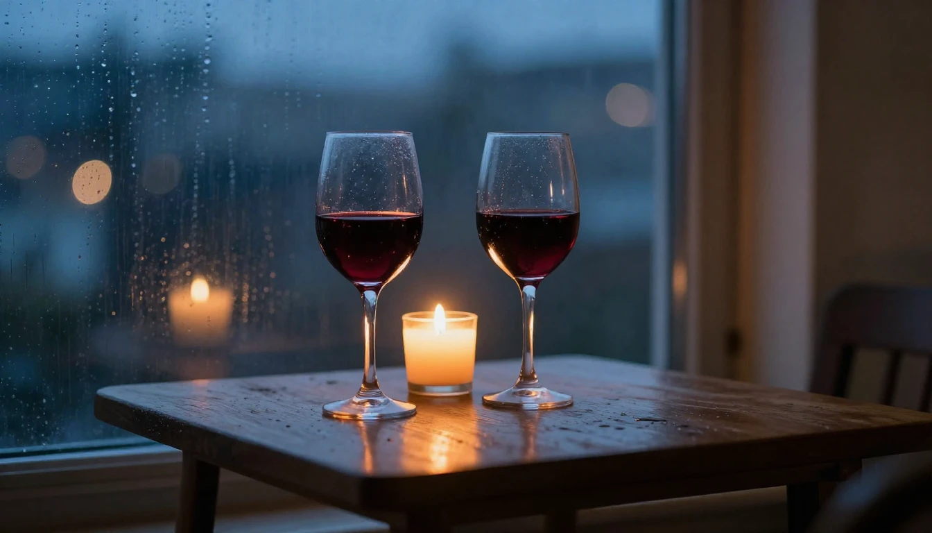 A romantic and intimate composition showing a close-up of a ...