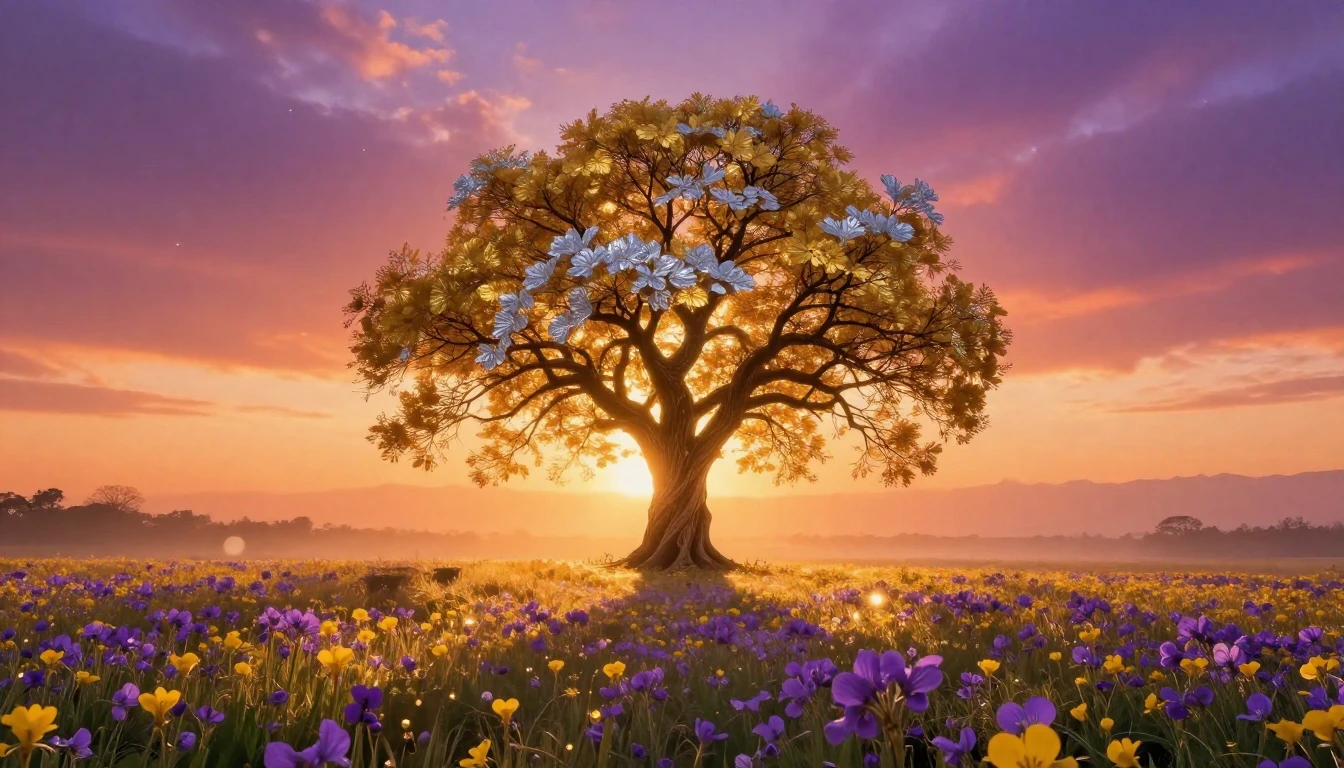 A breathtaking and cinematic landscape at sunrise where gold...