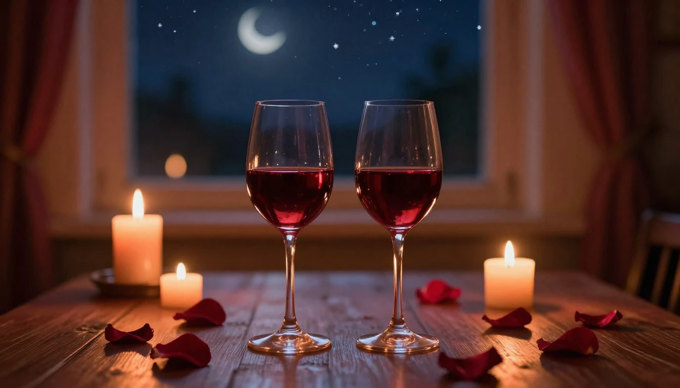 A breathtaking scene of two elegant glasses of wine sitting ...