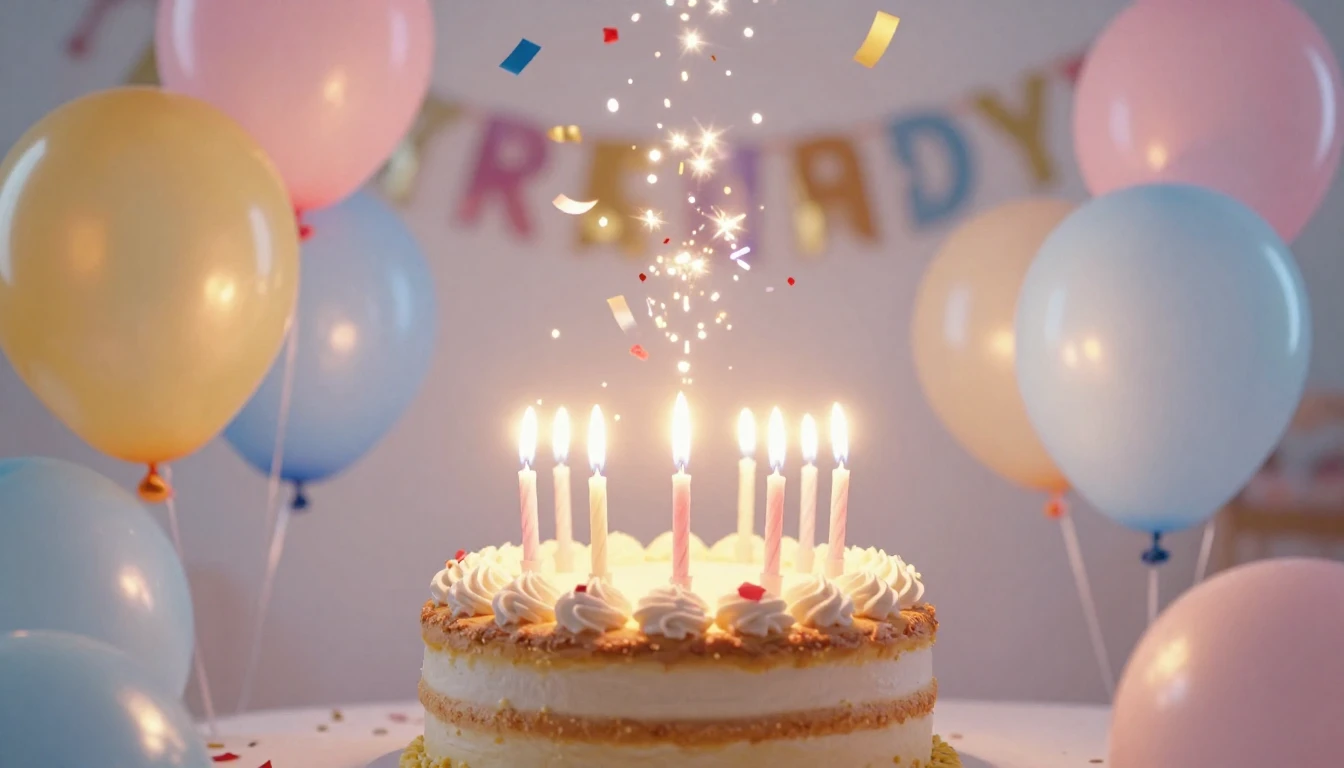 A bright and festive birthday celebration concept. A large, ...