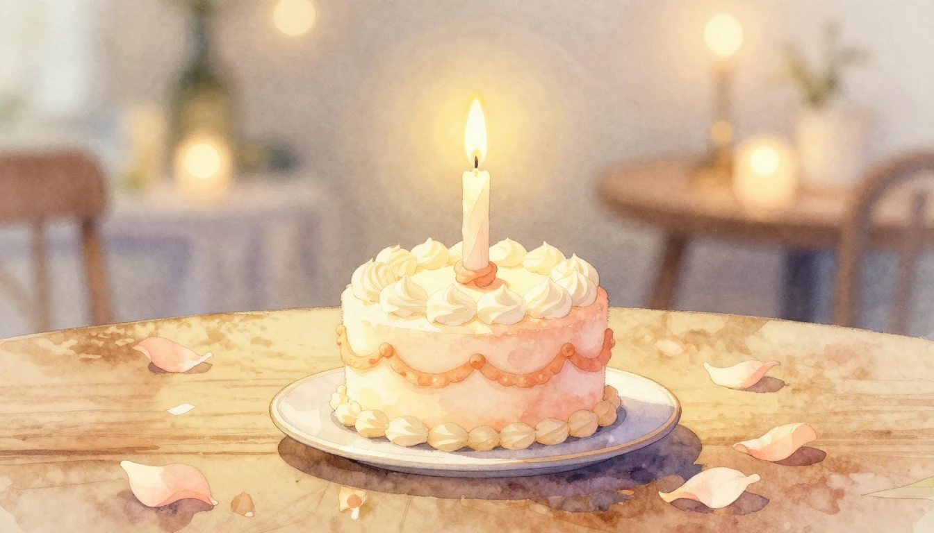 A soft watercolor painting of a single glowing candle on a s...