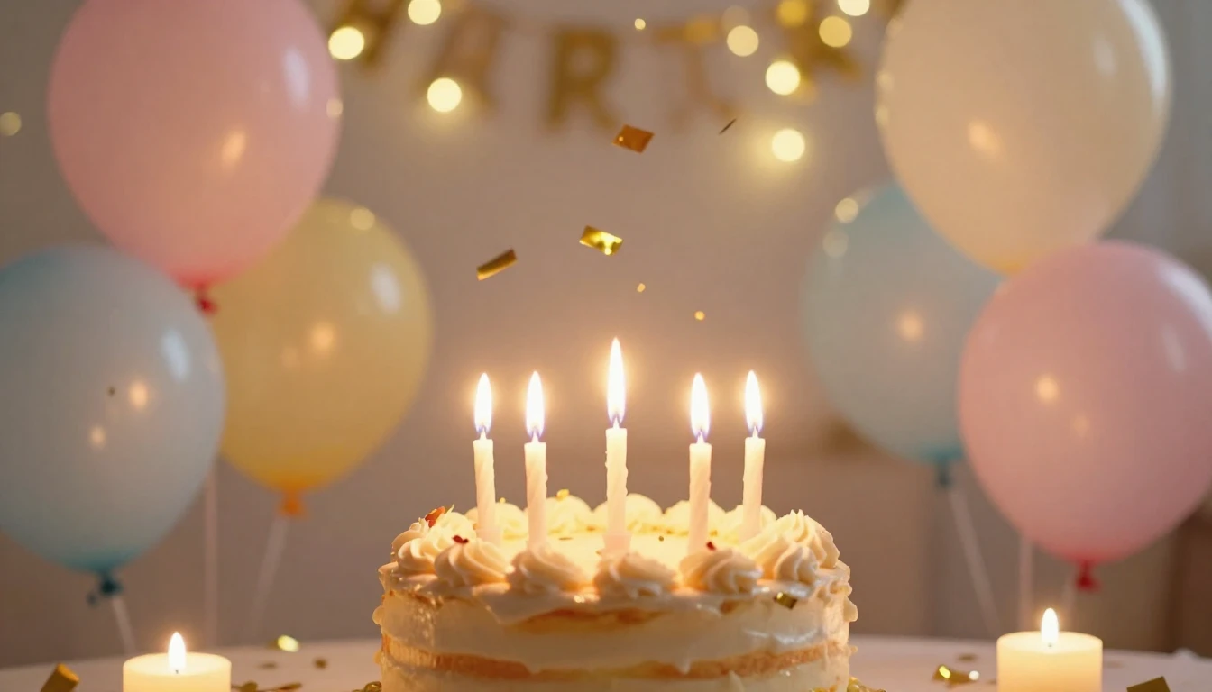 A festive and warm birthday celebration scene featuring a be...