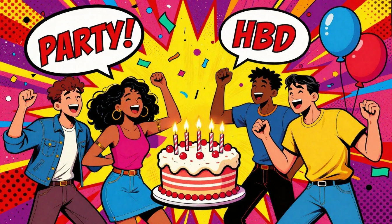 A vibrant and energetic Pop Art illustration celebrating a b...