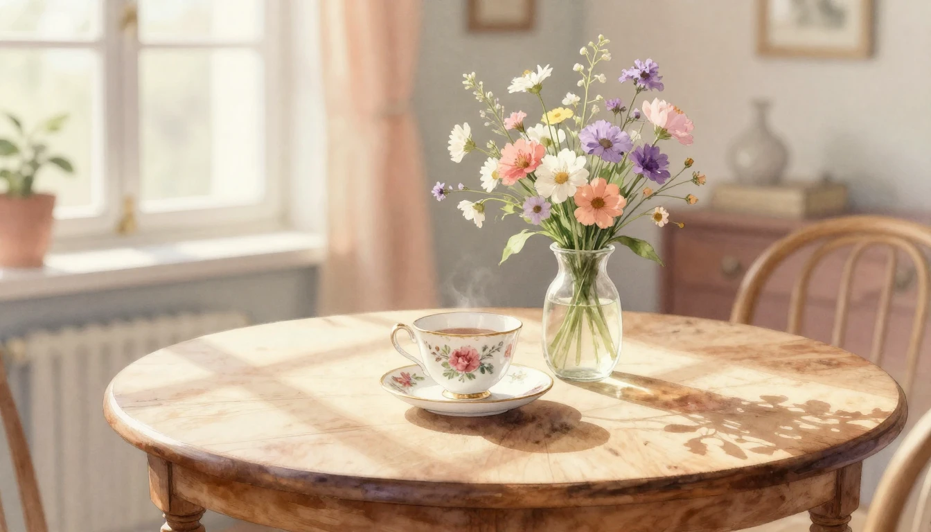 A beautiful and delicate watercolor painting of a sun-drench...