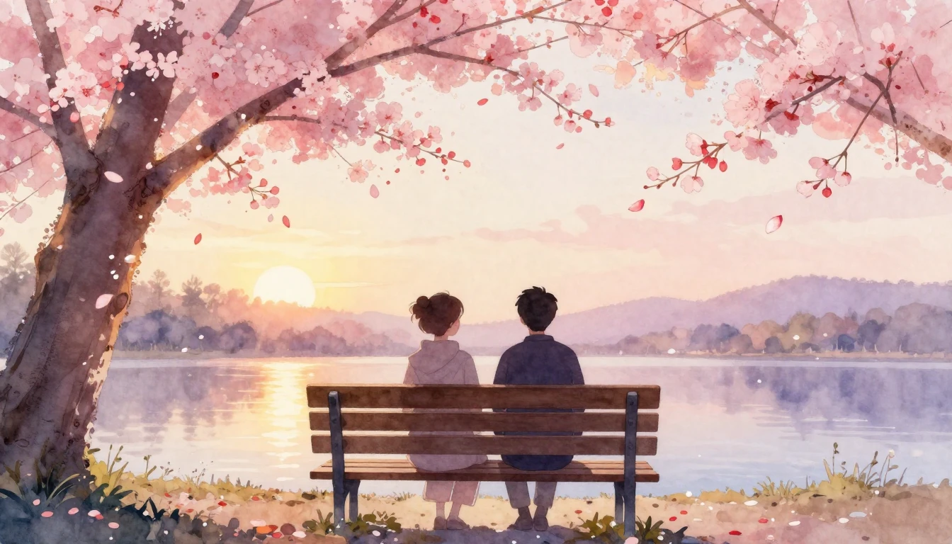 A beautiful watercolor painting depicting two stylized silho...