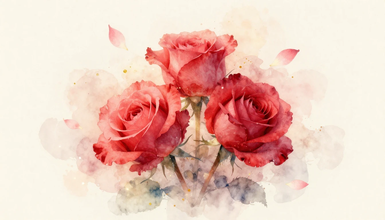A beautiful watercolor painting of two delicate red roses in...