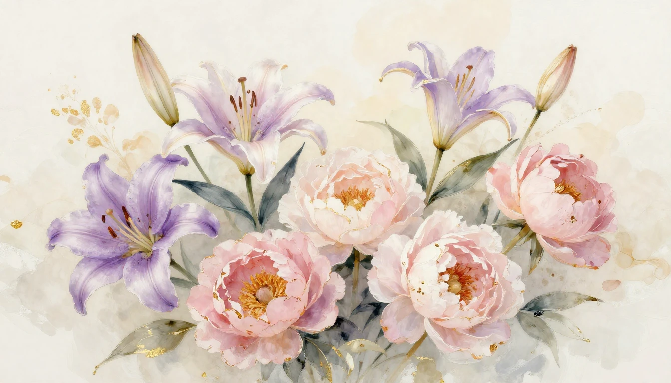 A beautiful, abstract composition featuring a variety of blo...