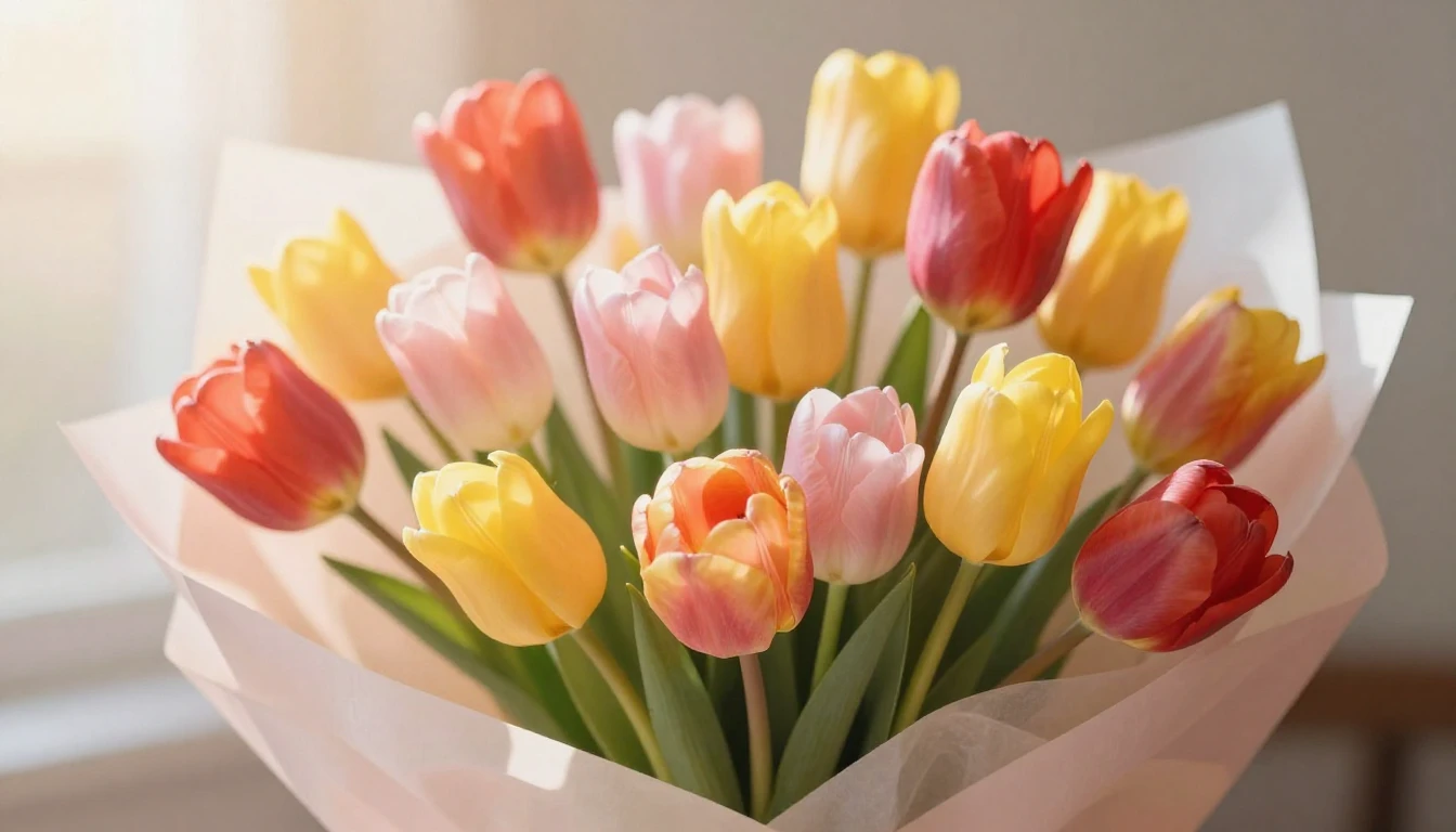 A beautiful and elegant bouquet of spring flowers, including...