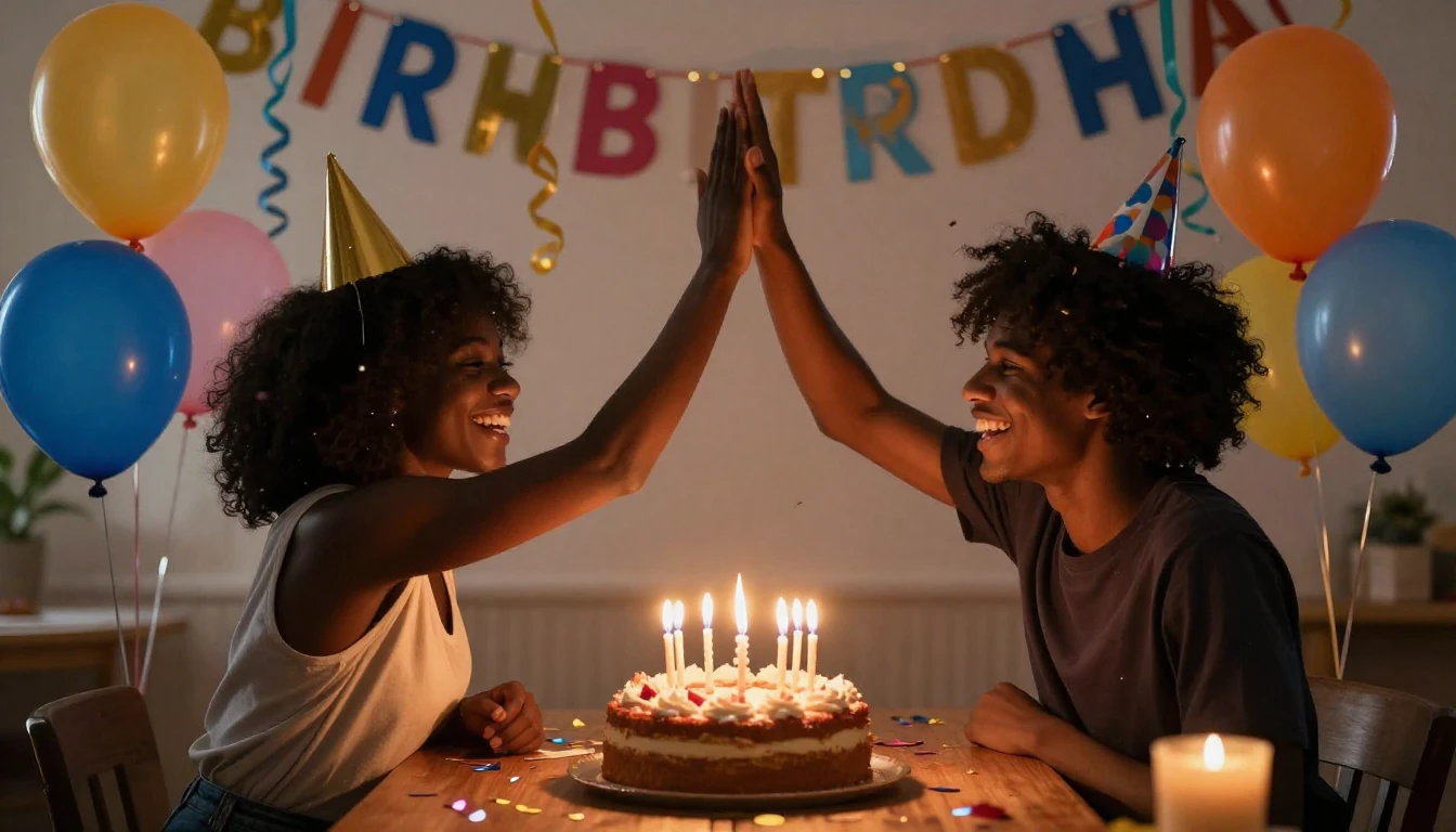 A vibrant and festive birthday celebration scene focused on ...