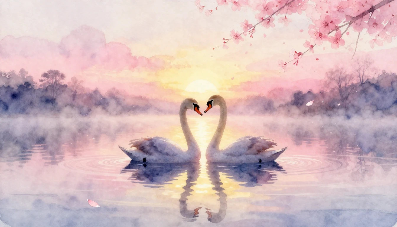 A delicate watercolor painting of two intertwined silhouette...