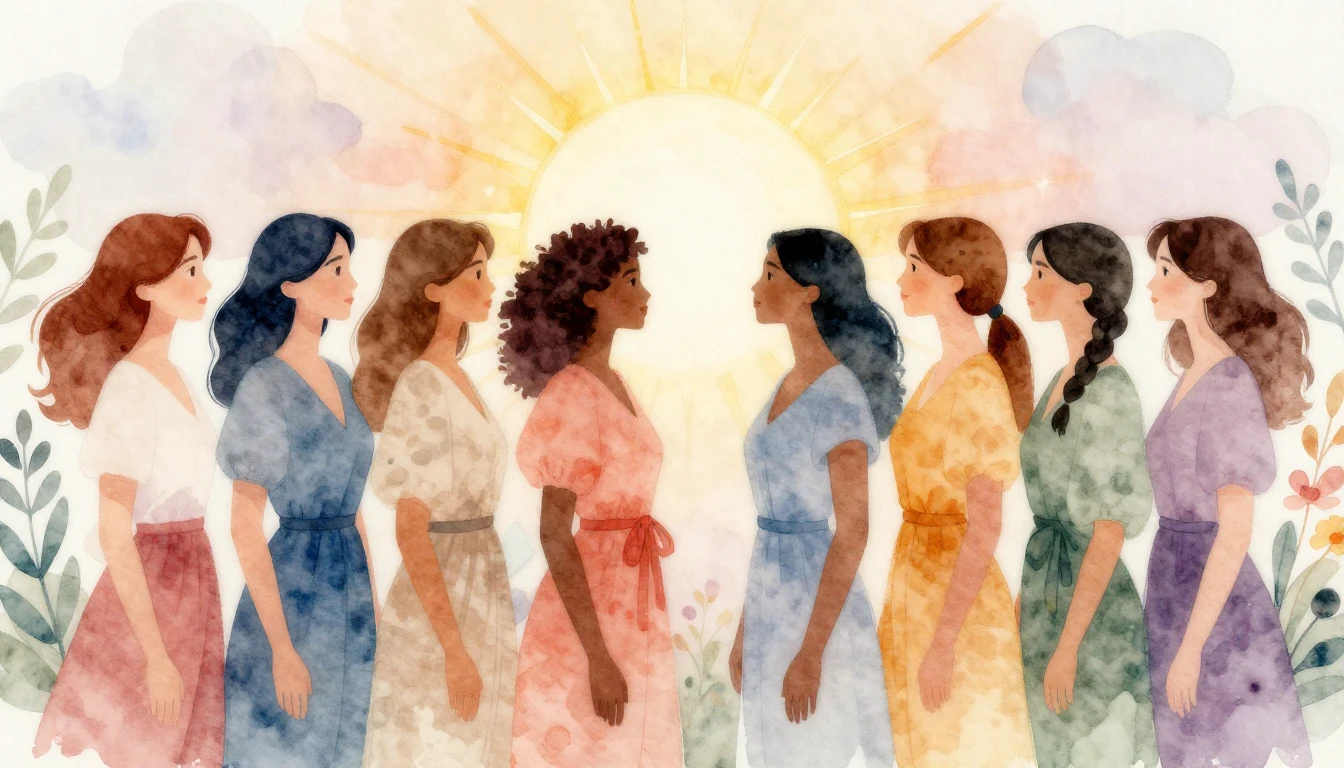 A beautiful and inspiring watercolor painting of a diverse g...