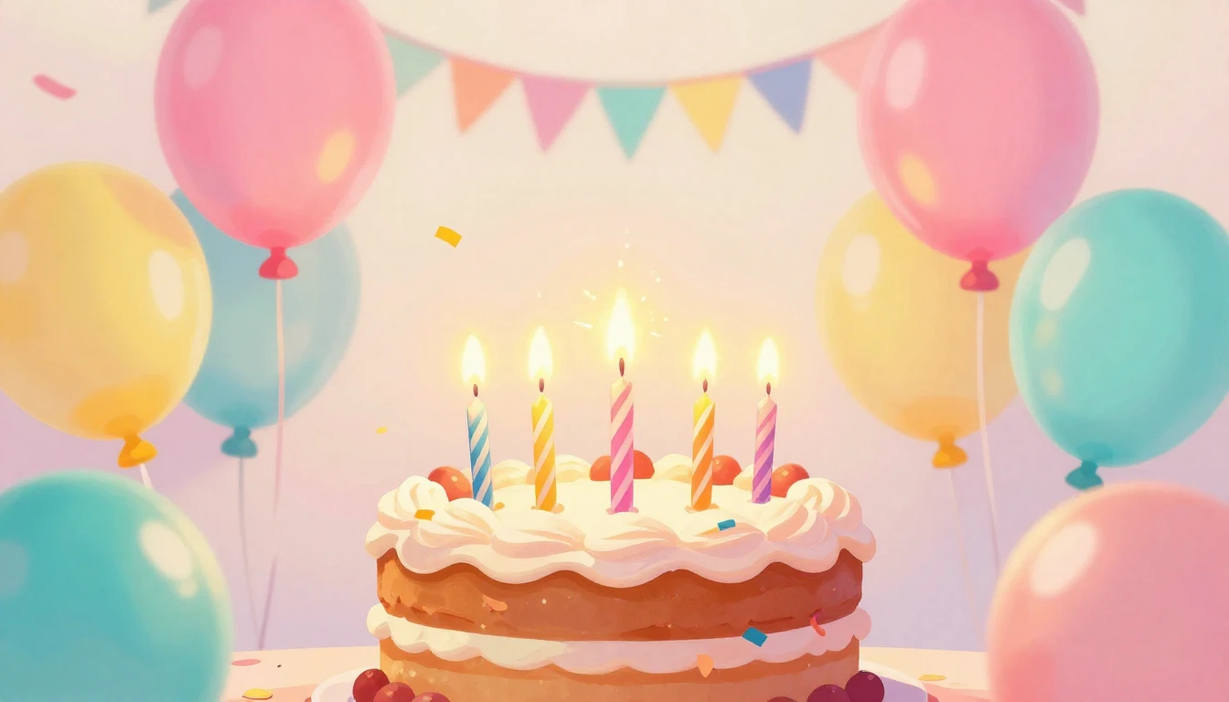 A vibrant and colorful digital art illustration of a birthda...