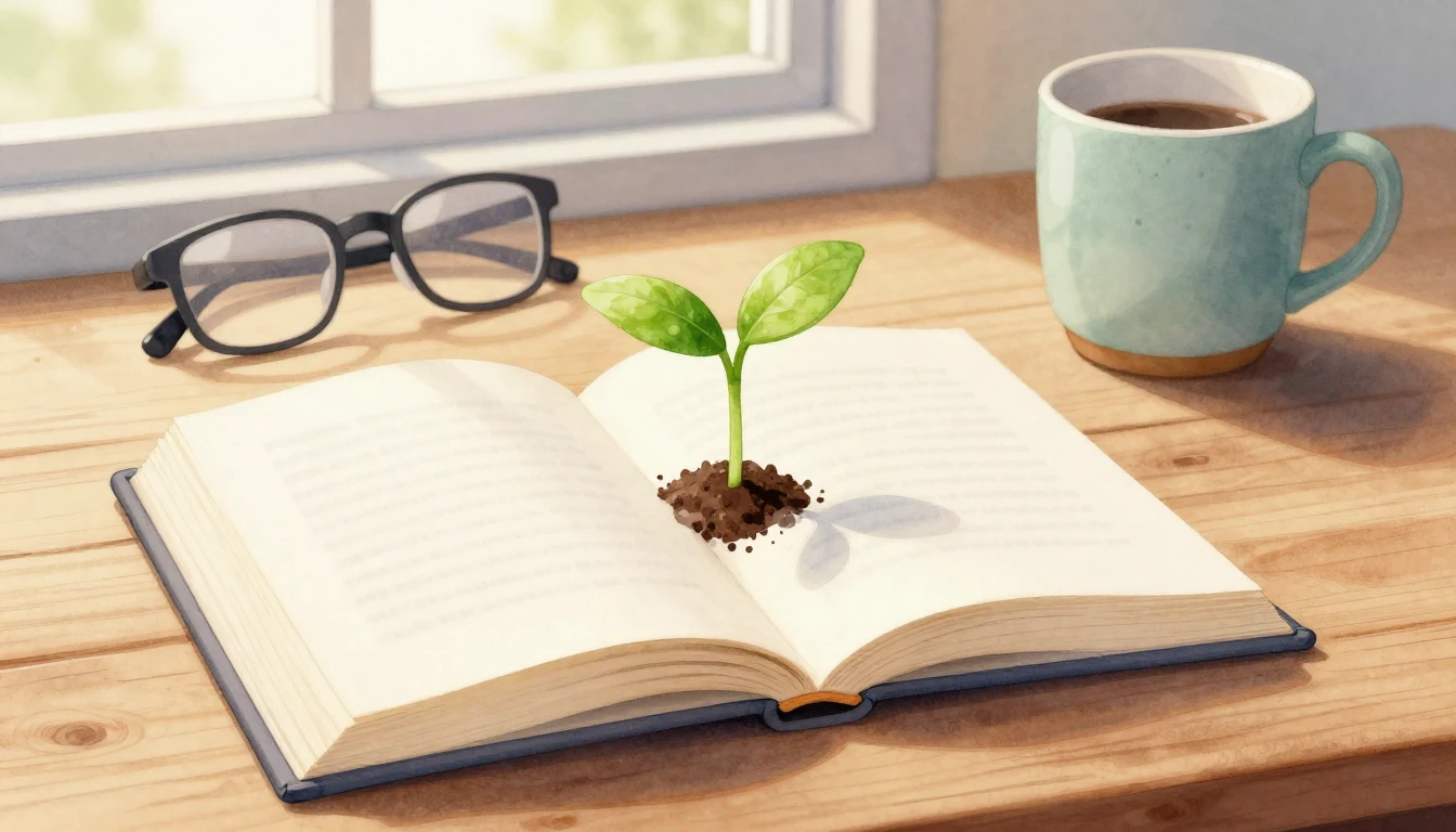 A beautiful watercolor illustration of an open book on a woo...