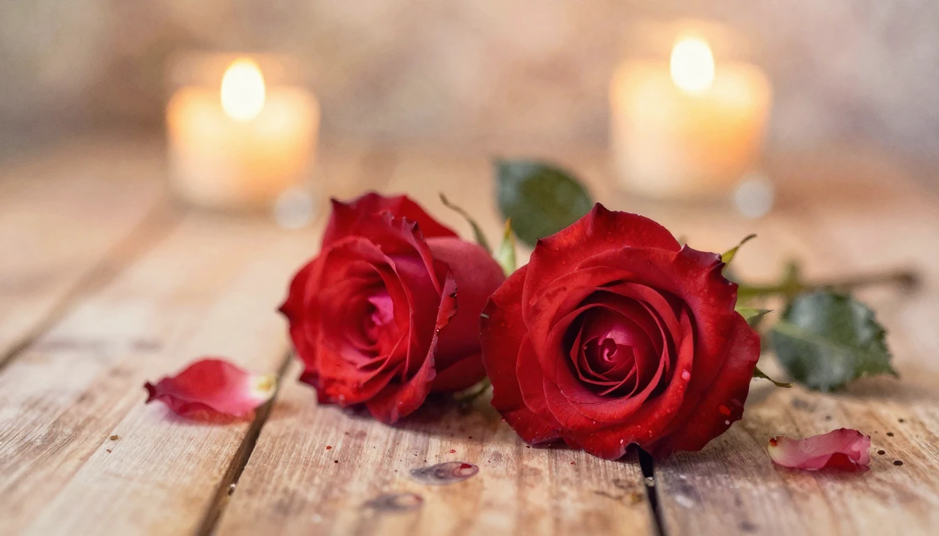 A soft watercolor painting of two delicate red roses intertw...