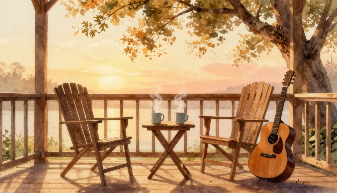 A warm and inviting scene of two empty chairs sitting on a w...