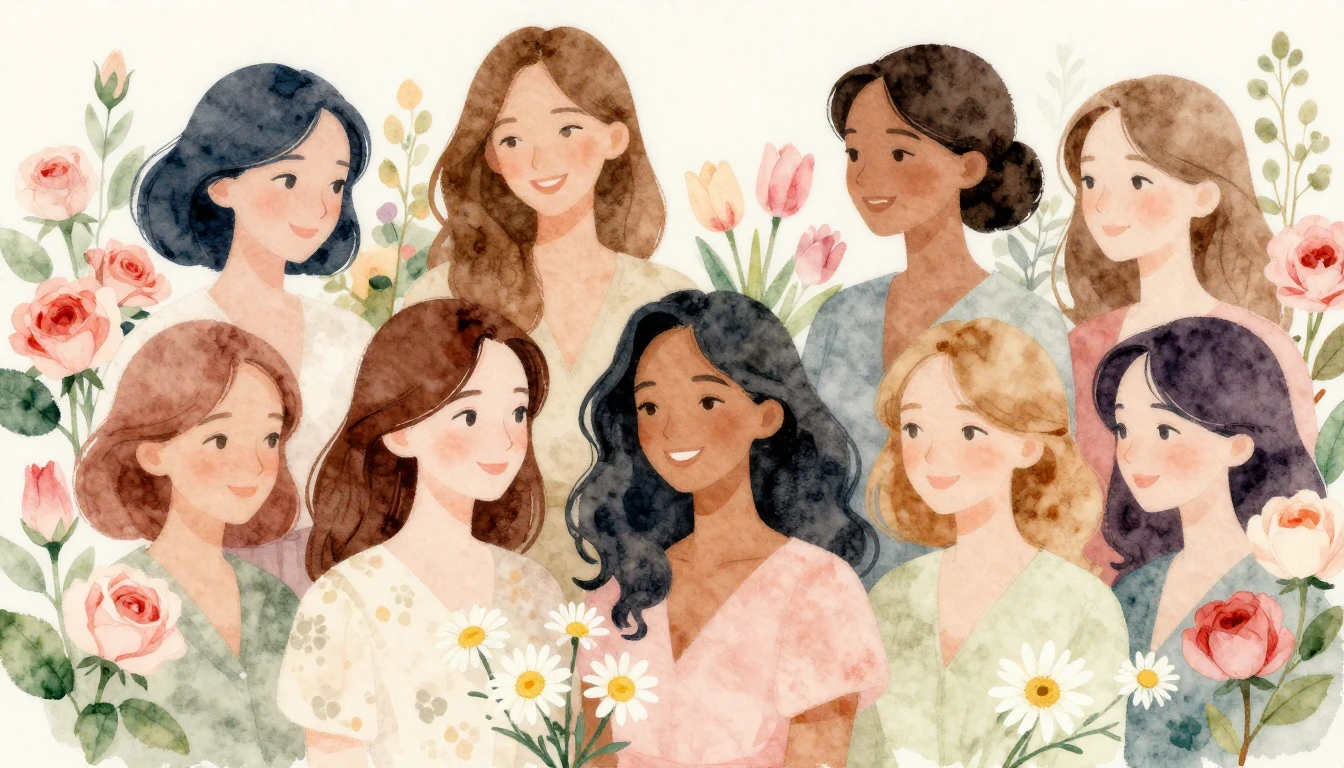 A beautiful watercolor painting of a diverse group of happy ...