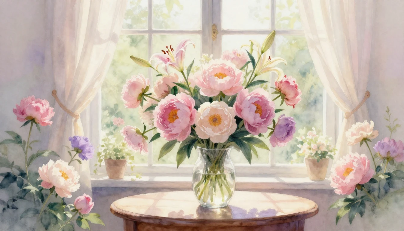 A beautiful and delicate watercolor painting of a blooming g...