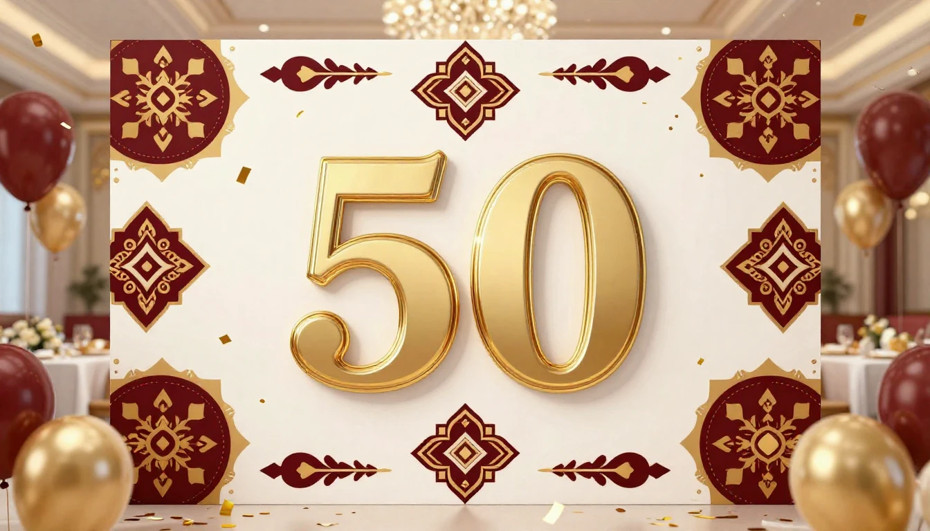 A festive and elegant 50th birthday celebration background, ...