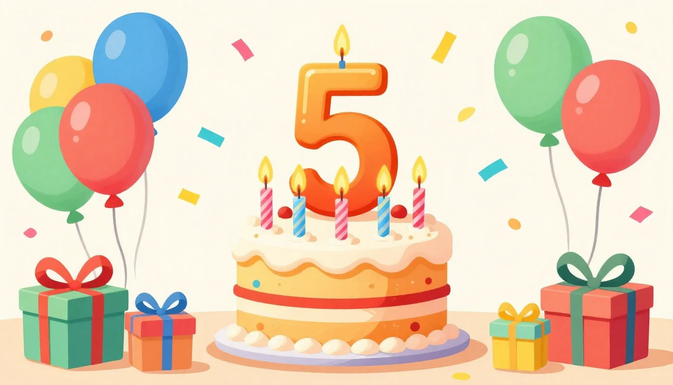 A bright and colorful illustration of a birthday party for a...