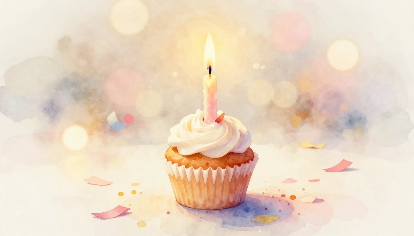 A soft watercolor painting of a single lit candle on a small...