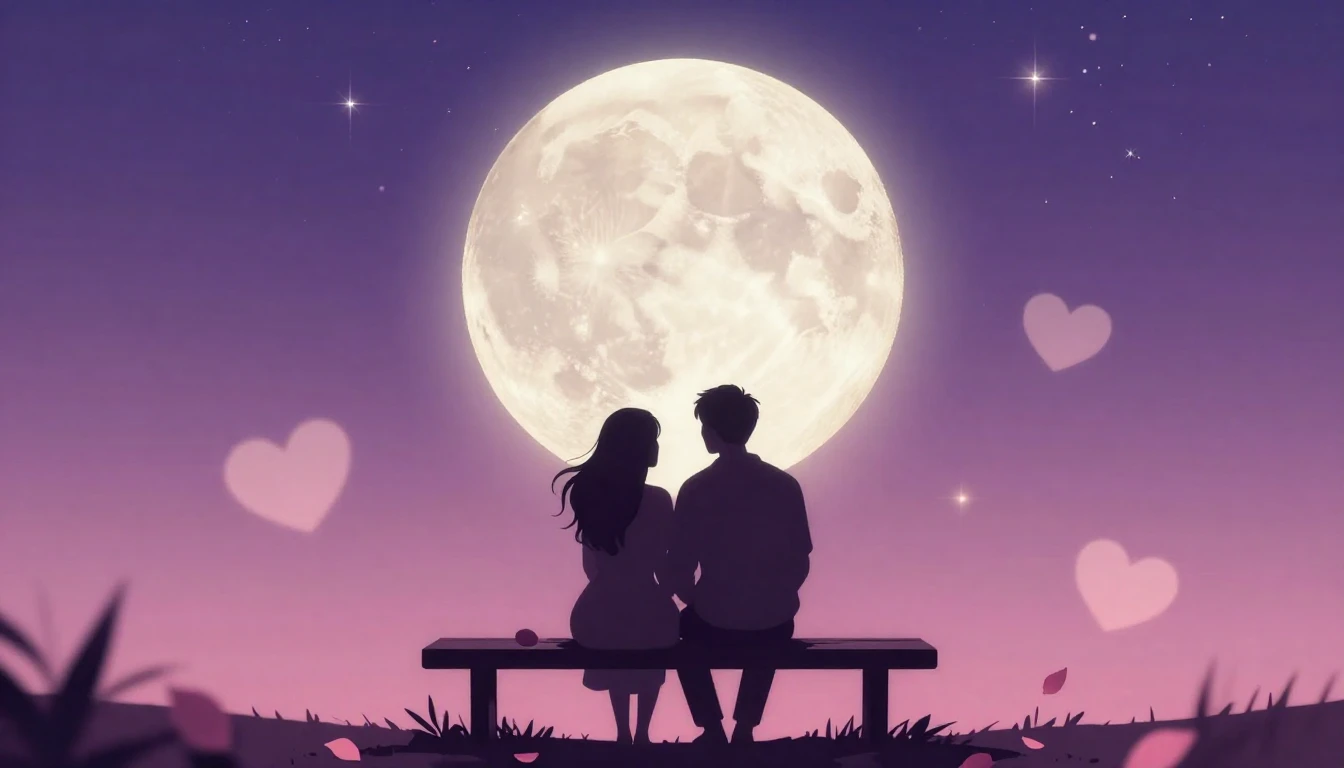 A soft and romantic scene depicting a silhouette of a couple...