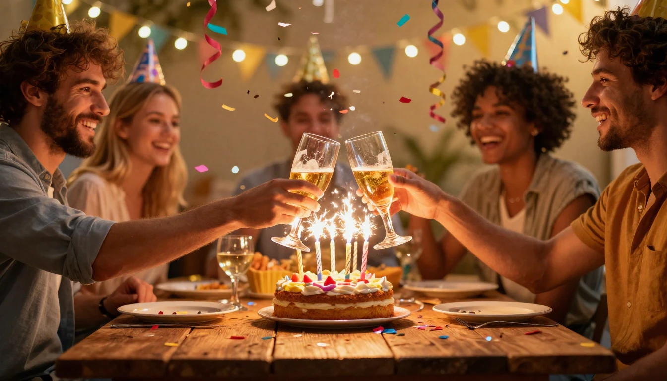 A vibrant and festive birthday celebration scene capturing t...