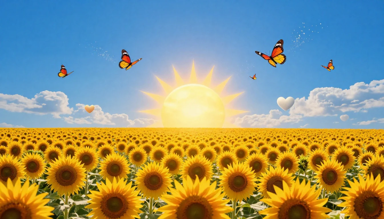 A vibrant and sprawling field of blooming sunflowers under a...