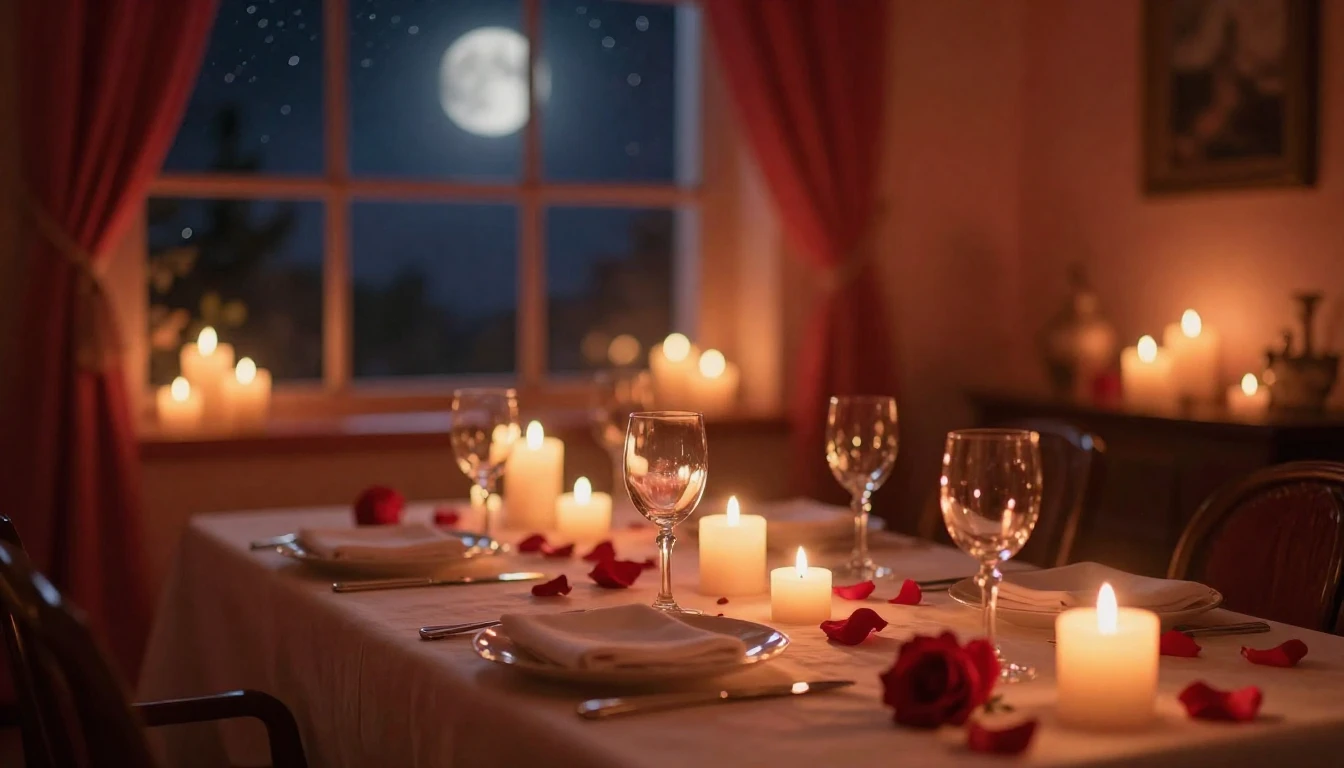 A warm, dimly lit room filled with the soft glow of numerous...