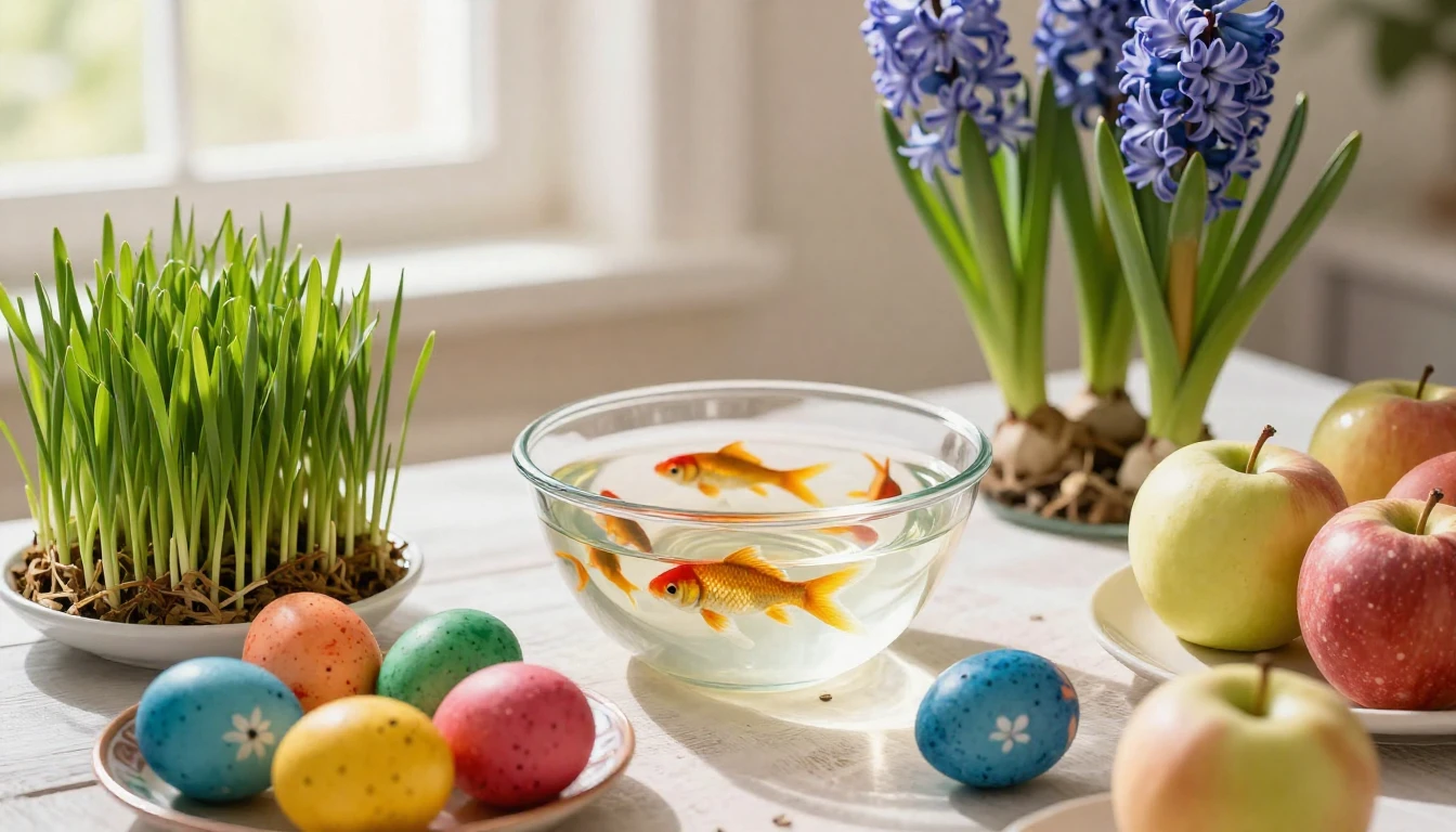 A beautiful and festive Haft-Sin table set for Persian New Y...