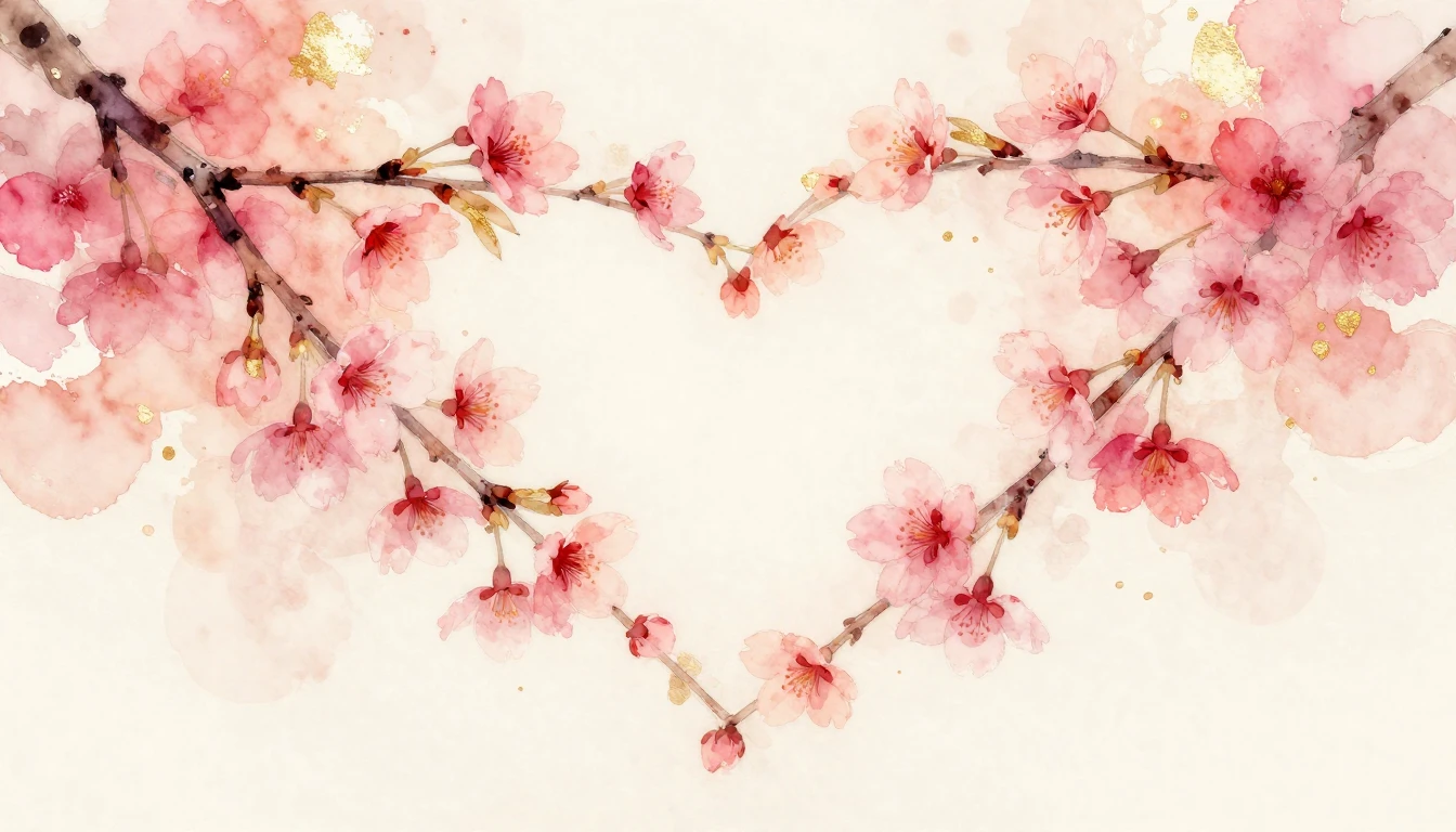 A delicate watercolor painting of two intertwined cherry blo...