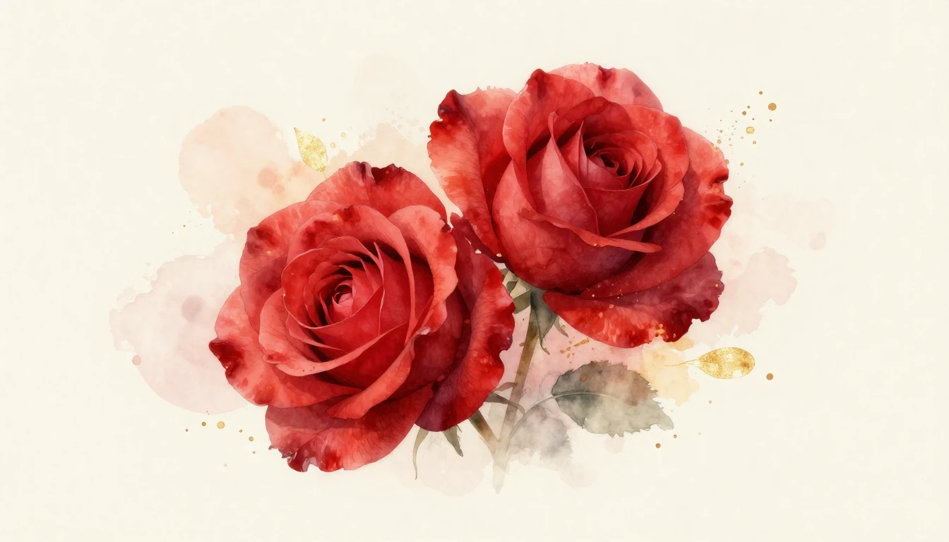 A delicate watercolor painting of two blooming red roses int...