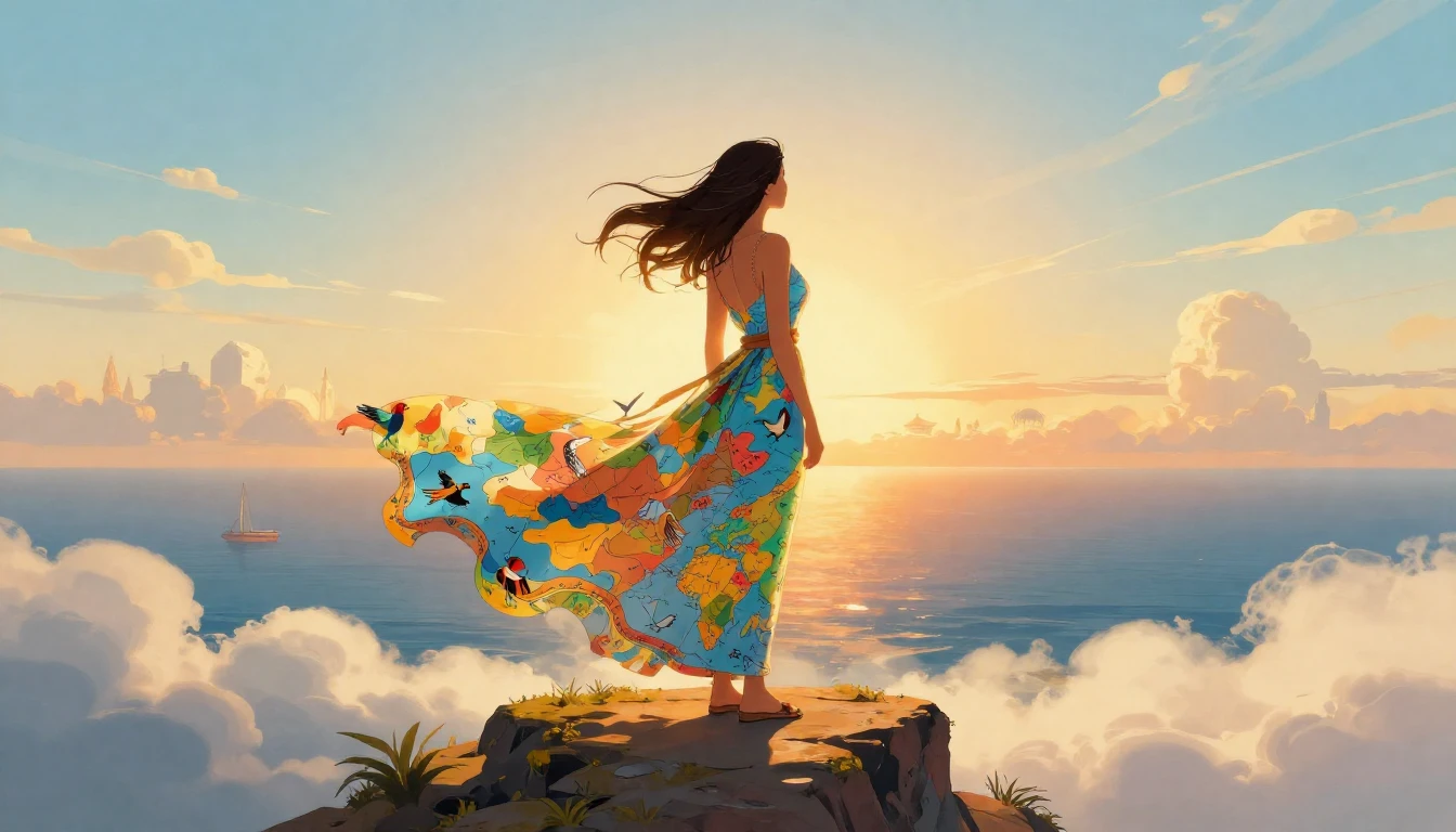 A vibrant digital art illustration of a confident woman stan...