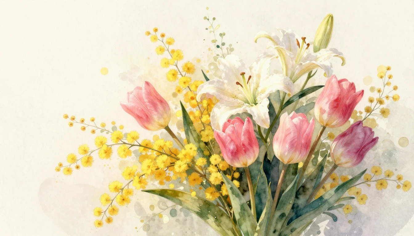 A beautiful and artistic watercolor painting of a lush bouqu...