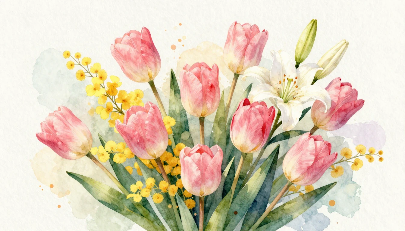A breathtaking watercolor illustration of a vibrant spring b...