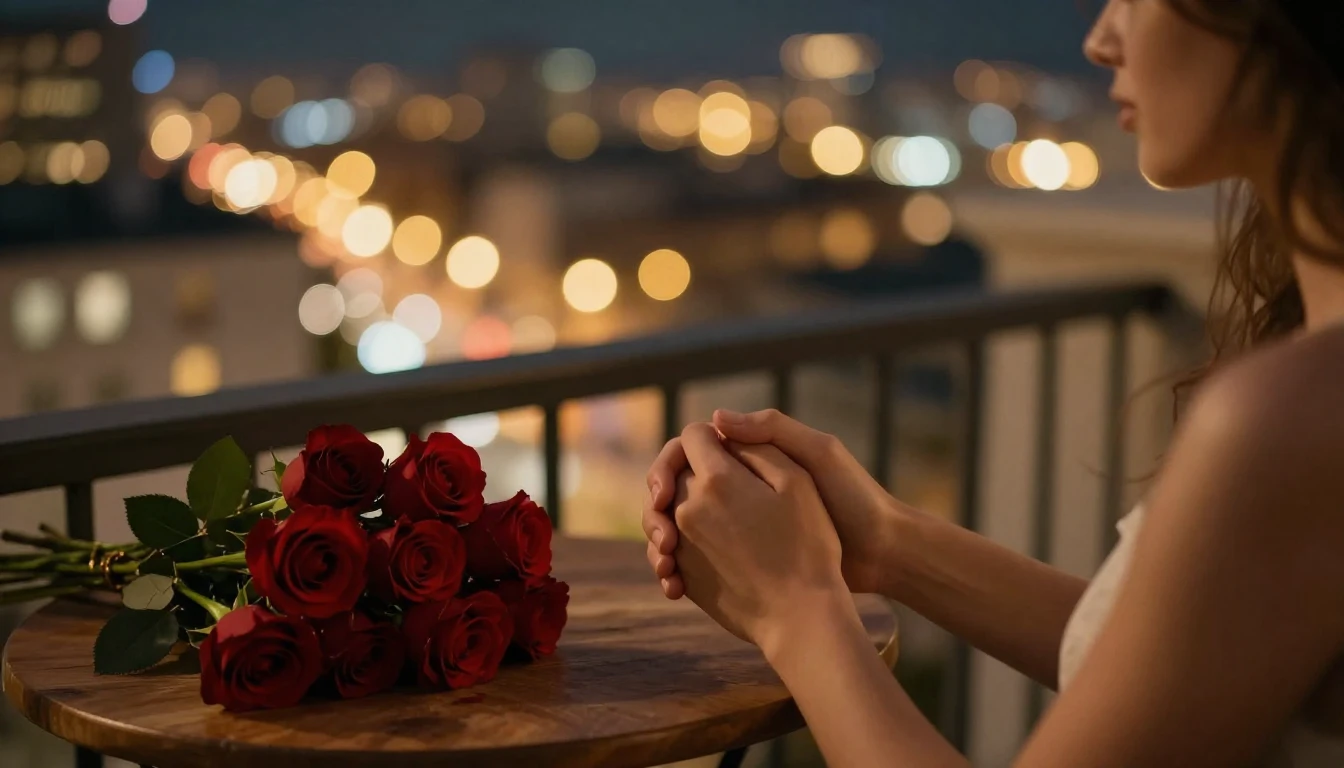 A romantic close-up cinematic shot of a couple holding hands...