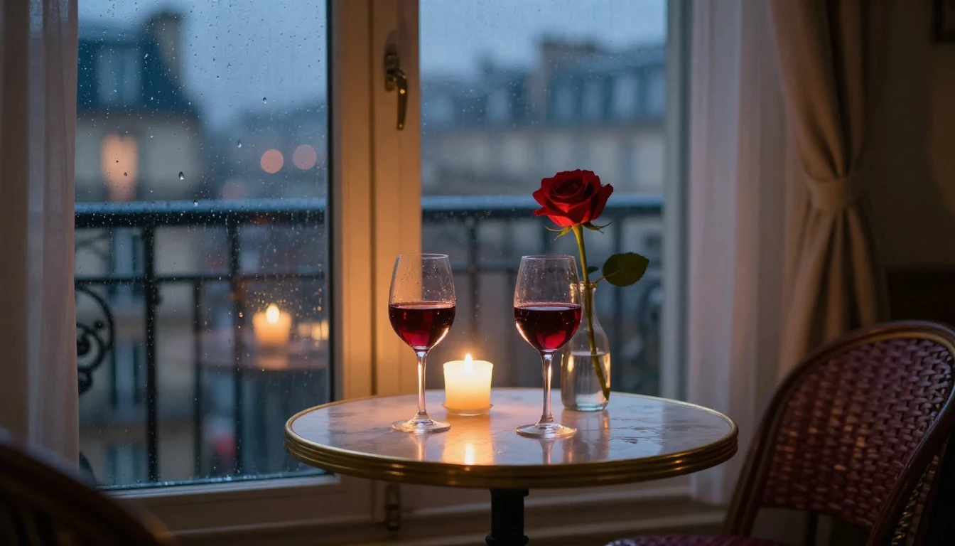 A romantic and dreamy scene depicting a cozy evening inside ...