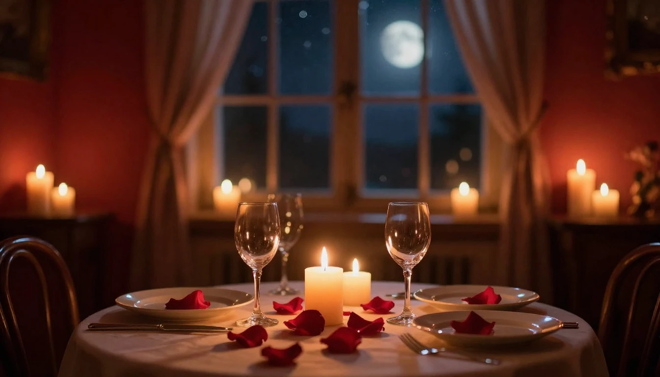 A warm, dimly lit room filled with the soft glow of numerous...