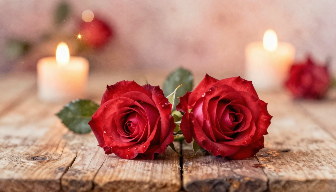 A soft watercolor painting of two delicate red roses intertw...